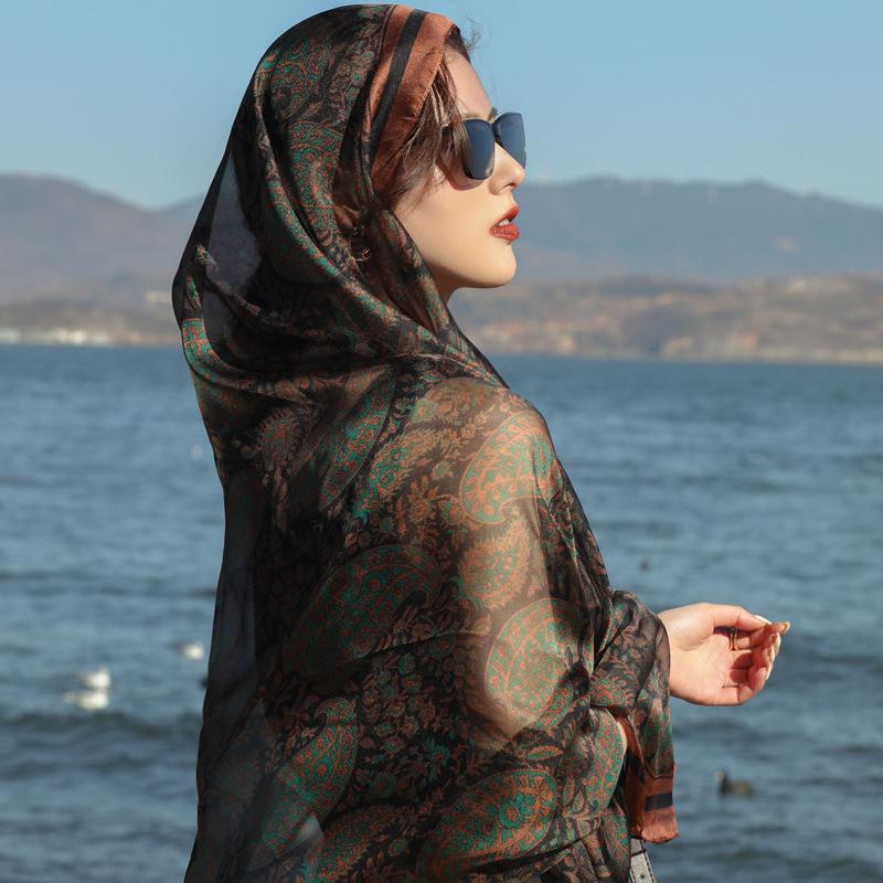 New Silk Beach Stoles Women Hijab Scarf Sunscreen Shawl Wraps Ladies Scarves Foulard Beach Stoles Female Large Bandana Echarpe