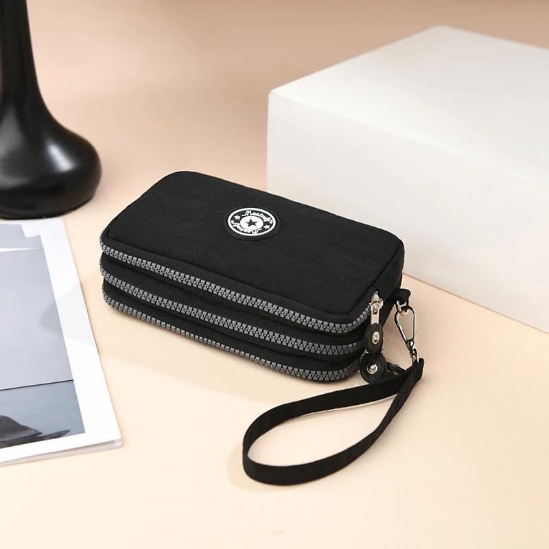Three Layer Zipper Short Mobile Phone Bag Chic Women Hand Makeup Clutches Bag Portable Change Waterproof Multi Layer Pocket Bag
