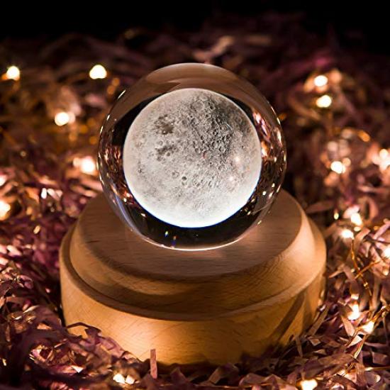 Mozalida Music Box Perfect As a Birthday Christmas Snow Globe Day Moon or for Features Ambient Bedside LED USB Projection Stylish Wooden Handmade