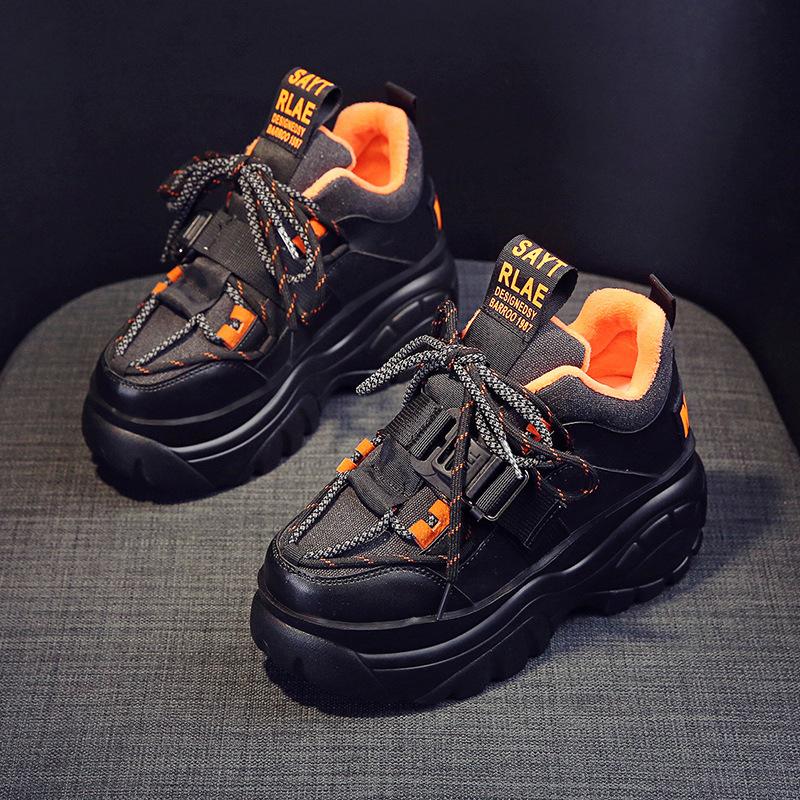 Dámské Tenisky na platformě Podzim Zima Zahřejte Robustní Tenisky Žena Šněrovací Boty Móda Vysoký Top Neformální vycházková obuv