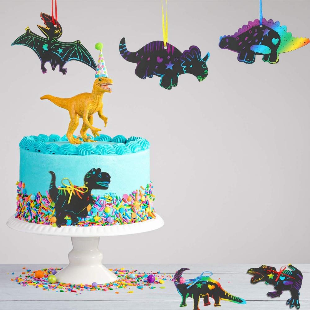 12Pcs Cartoon Dinosaur Scratch-Off Paintings Colorful Birthday Baby Shower Party Filler Prizes School Event Pinata Decoration