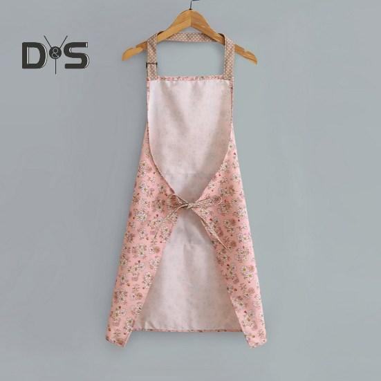 One Size Cooking Apron Large Pocket Durable Women Floral Printed Wipe Hand Kitchen Apron