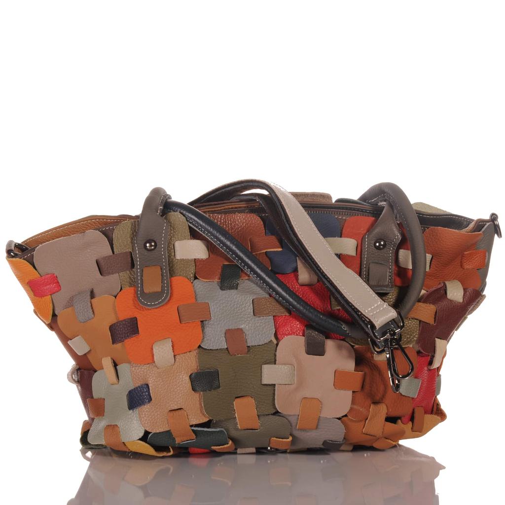 Stylish Women's Shopper Made of Genuine Leather In Patchwork Design