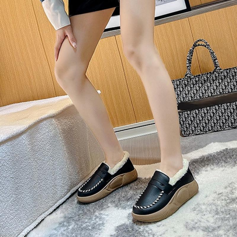 Winter Flat Shoes for Women Casual Slip-on Plus Plush Warm Cotton Shoes Woman Loafers