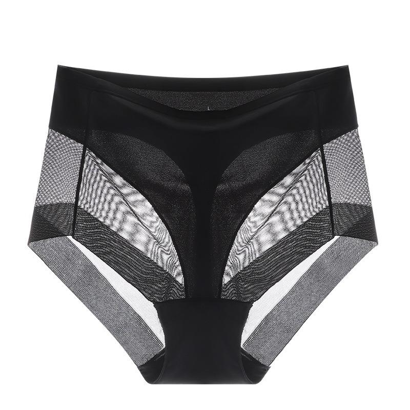 High Waist Mesh Shaping Breathable Seamless Women Briefs S чёрный