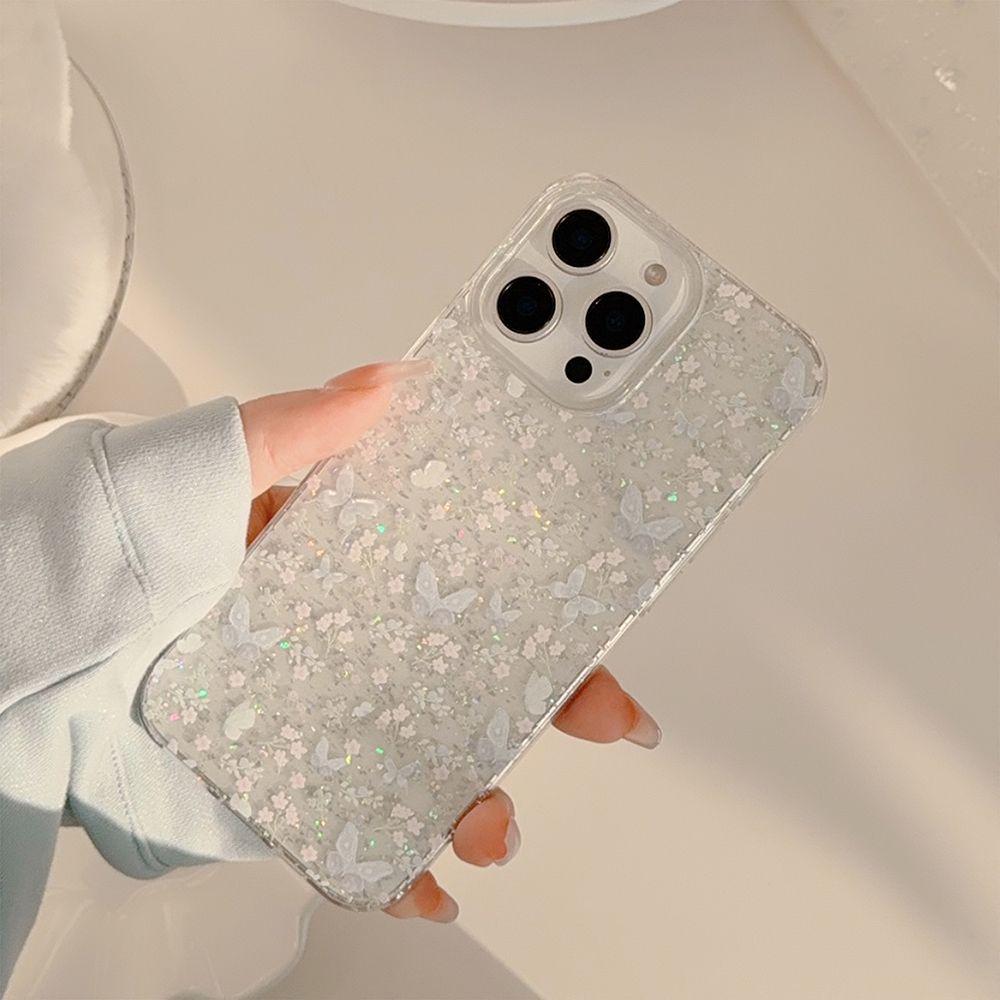 

Spring Floral Glitter Phone Case for Apple 14/15/16 Pro Max/XS Max/11/7 Plus Apple 14 Pro