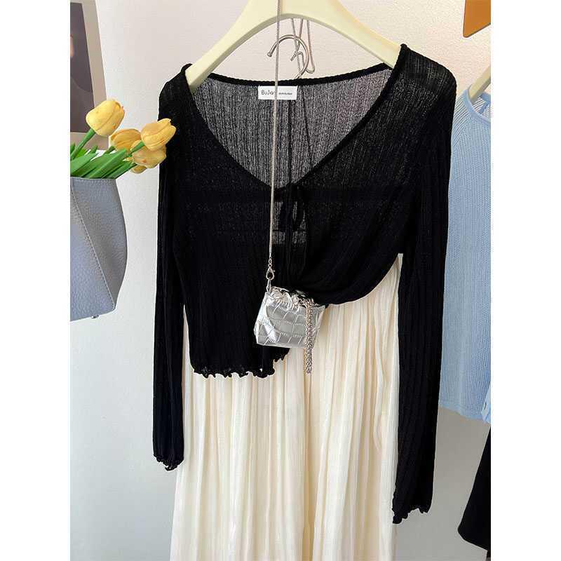 Plus Size Ice Silk Shawl Cardigan - Women's Summer Sunscreen Cover-Up with Air Conditioning, Thin Long Sleeve Short Jacket