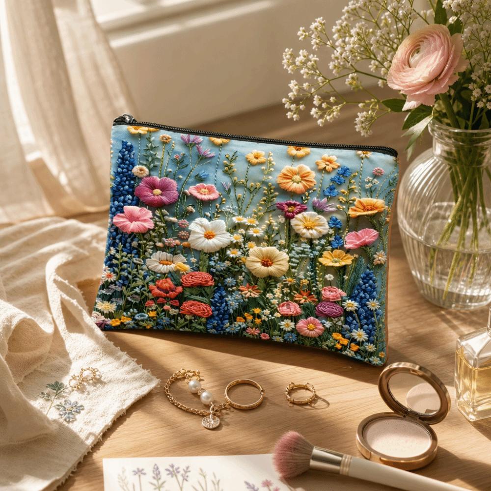 Floral Toiletries Organizer Canvas Double-sided Printed Flower Makeup Bag Large Capacity Zipper Pouch Cosmetics Storage Bag