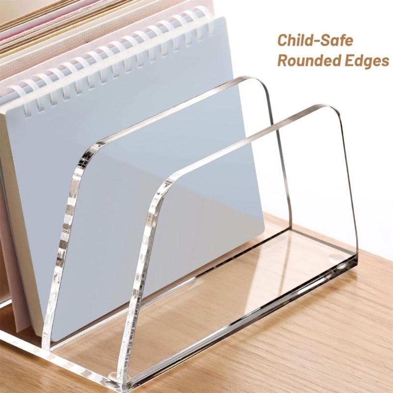 Transparency 2 Tiers Desktop File Holder With Multifunctional Paper Storage Compartments Office Supplies Rack