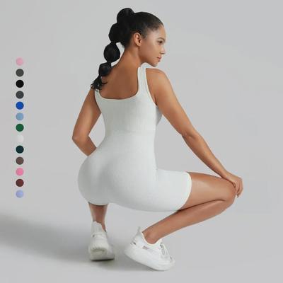 2023 Women's Ribbed Yoga Jumpsuit - Short-Sleeved and Tight Fit for Summer Fitness