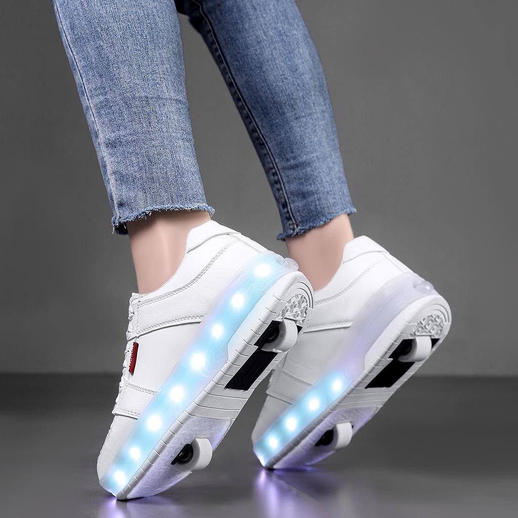 2 Wheel Roller Skates for Boys and Girls Inline Skate Shoes 2 in 1 Removable Pulley Skate Skating Children's Ice Skating Shoes