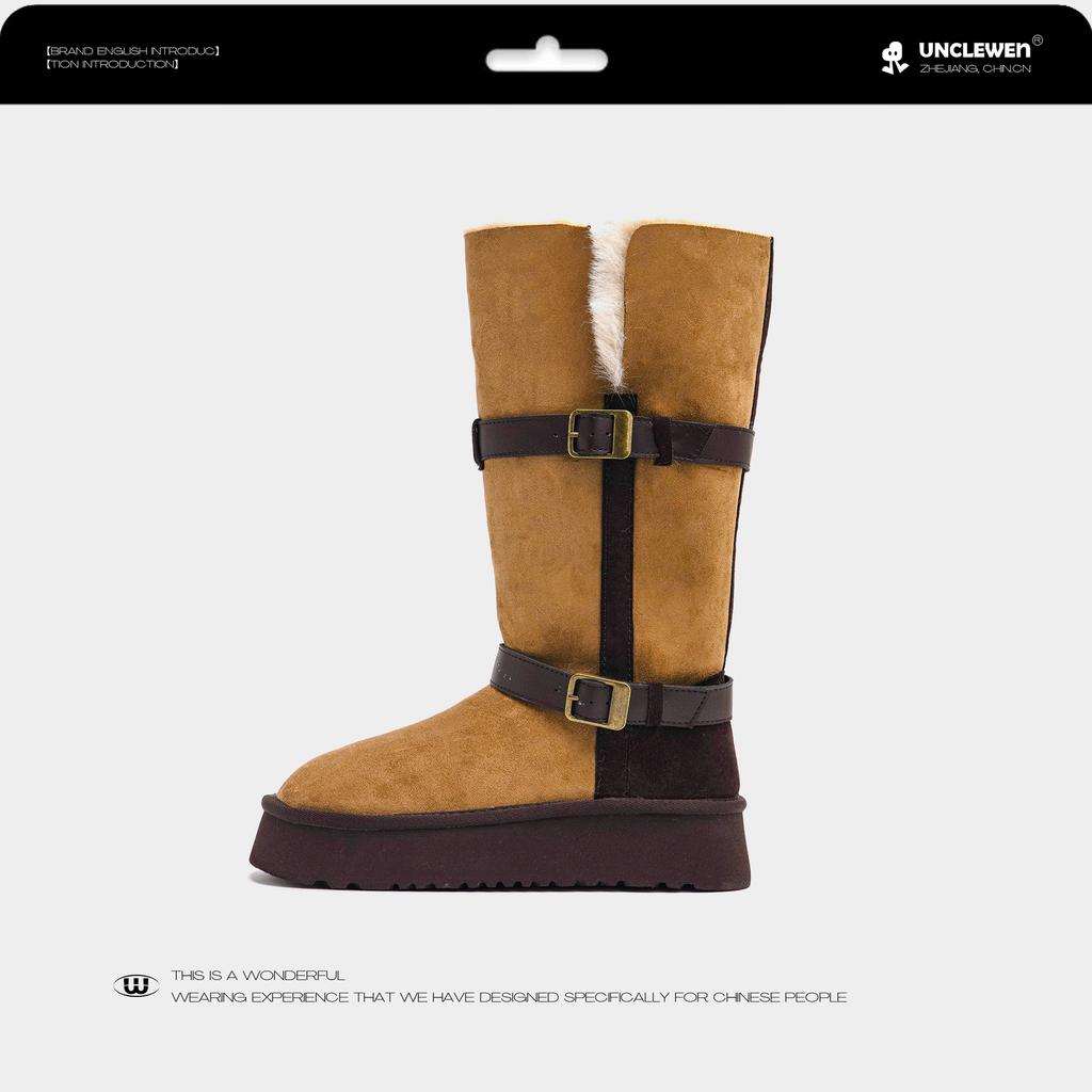 Uncle Wen has the same snow country train~ flanged thick-soled wool snow boots women's velvet winter long boots cotton shoes
