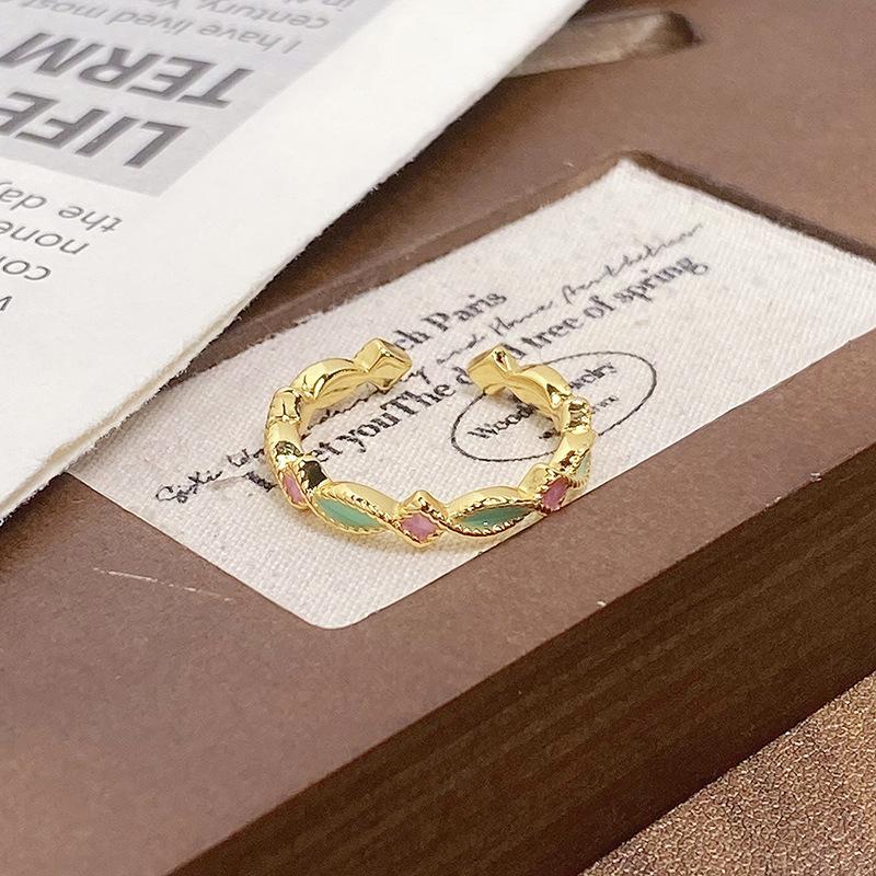 Medieval Personalized Retro Enamel Dripping Oil Inlaid Zir*****Pening Ring Niche Light Luxury High-End Ring Woman