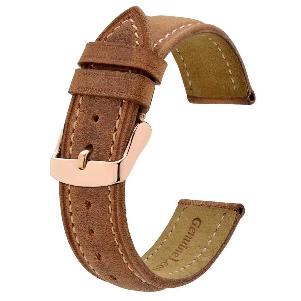 BISONSTRAP Crazy Horse Leather Watch Strap 18mm 20mm 21mm 22mm 24mm Replacement Belt Rose Gold Buckle Band for Men Watchbands