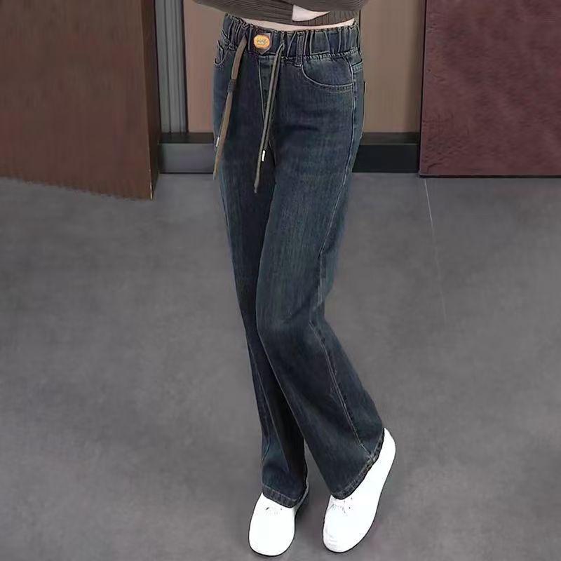 2025 Elastic Fleece-Lined High-Waisted Slimming Straight-Leg Jeans for Autumn/Winter