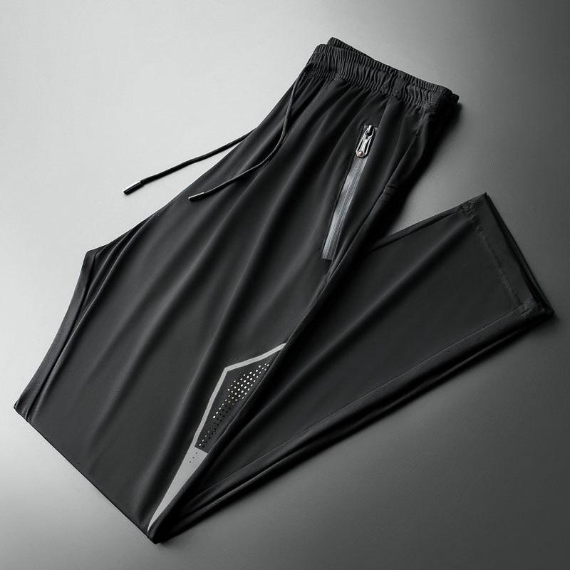 Men's High Stretch Ice Silk Casual Pants Summer Quick Dry Joggers With Zipper Pockets
