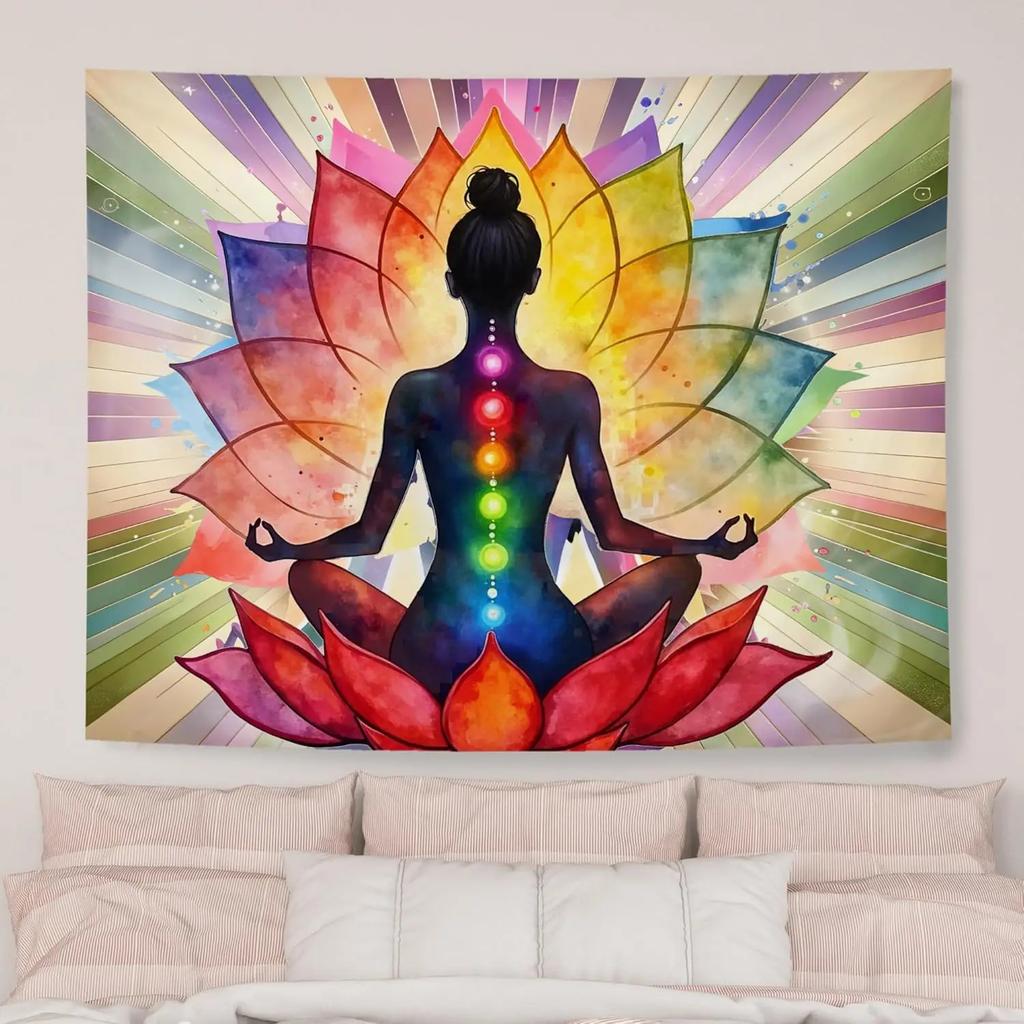 VIKAMA Yoga Chakra Lotus Tapestry  ZenStyle Decorative Backdrop For Bedroom Headboards  Room Decoration