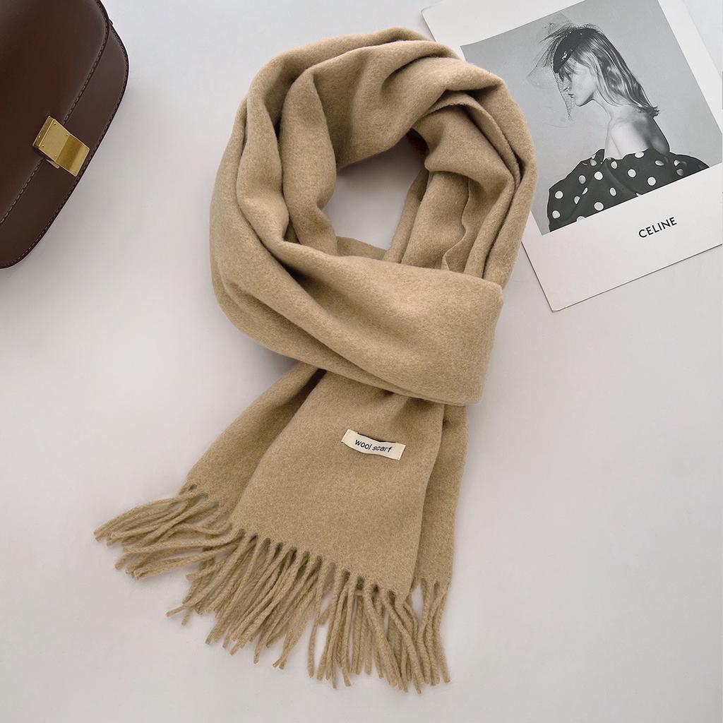 35*205cm Luxury Wool Scarf Women Fashion Solid Color Winter Warm Scarves Tassel Shawls Pashmina Lady Wrap Bufanda