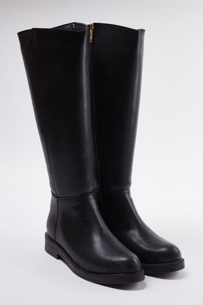 Women's Fashion Flat Heeled Boots Black Flat Zipper Boots Shoes