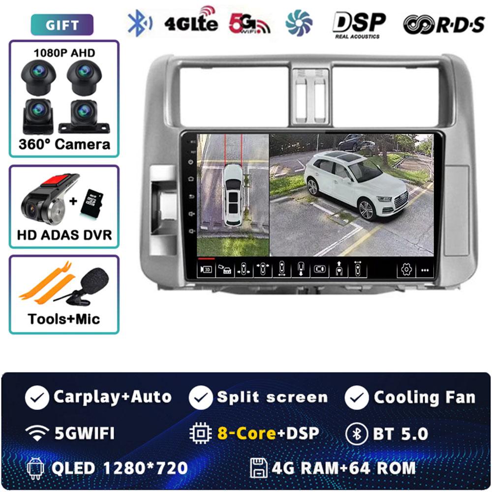 Android 14 Carplay Car Radio For Toyota Land Cruiser Prado 150 2009- 2013 Multimedia Video Player Navigation GPS Stereo 2Din DVD