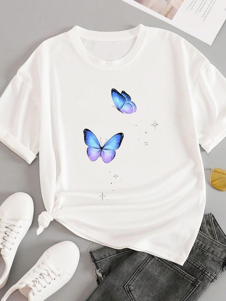 (Asian Size) T-shirts Fashion O-neck Female Casual Women's Top T Clothing Sweet Love Style 90s  Print Short Sleeve Graphic Tee