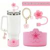 Tumbler Straw Cover & Water Bottle Silicone Boot & Tumbler Charm Set, Begonia Shape Straws Lid Cap And Tumbler Charm Pendant