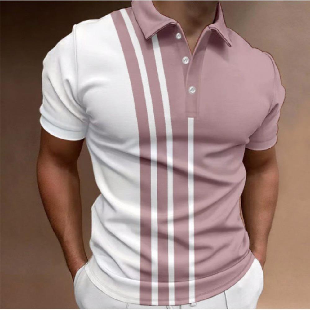 

Summer New Slim Fit Men s Clothing Digital Printed Short Sleeved Polo Shirt for Men s Casual Wear 3XL рожевий