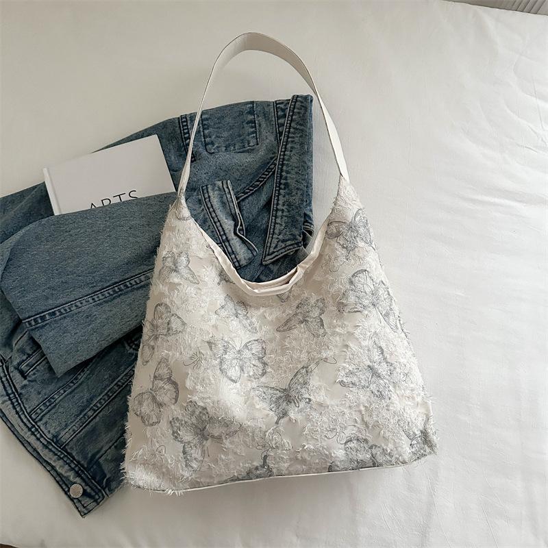 

Кружевная сумка-шоппер из парусины с бабочкой, женская, 2025, новая, трендовая, в корейском стиле, литературная, большой вместимости, студенческая сумка для занятий зелёный