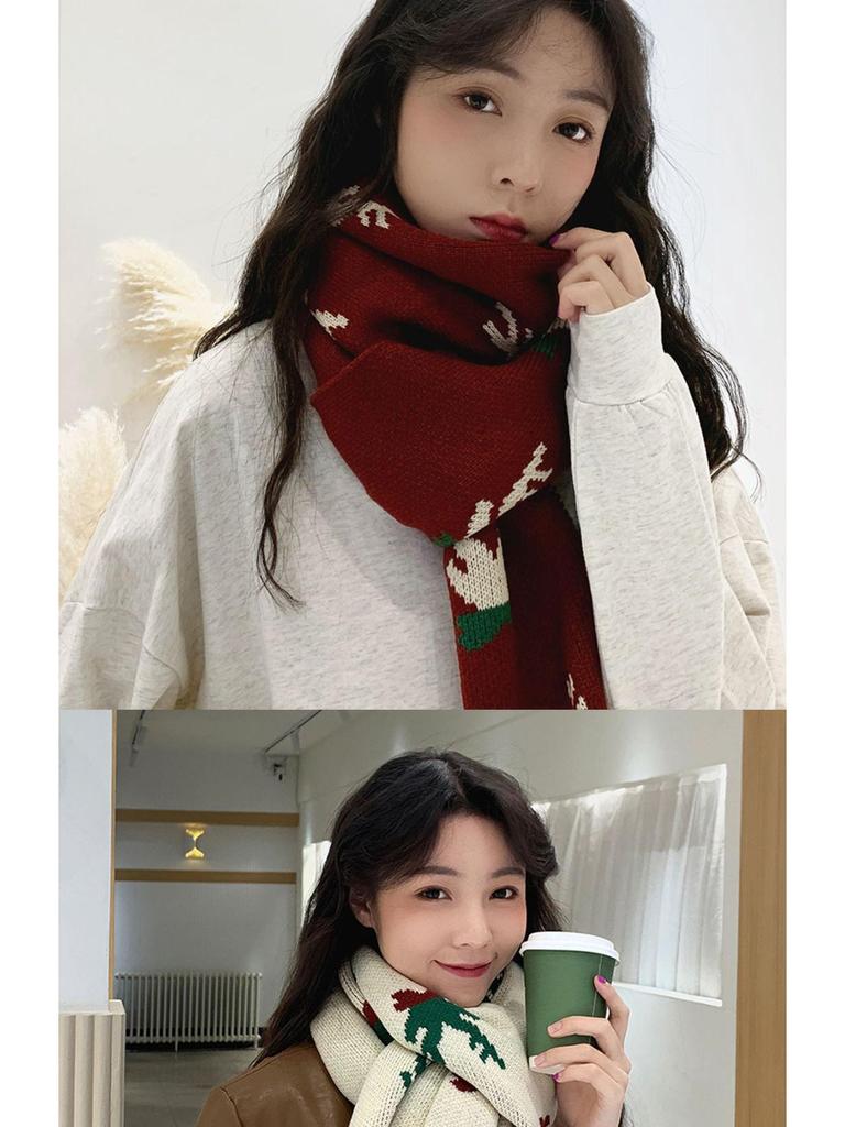 Korean Style Women's Cute Reindeer Knit Scarf: Soft, Versatile Neck Warmer for Autumn and Winter