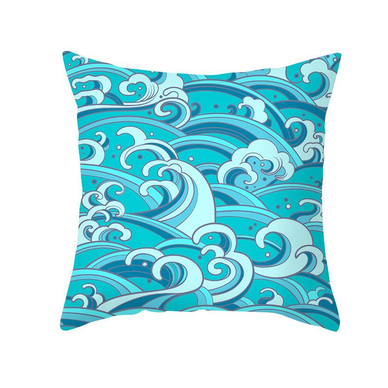 Simple Nordic Style Pillowcase Blue Wave Dolphin Office Sofa Printed Cushion Pillowcase Home
