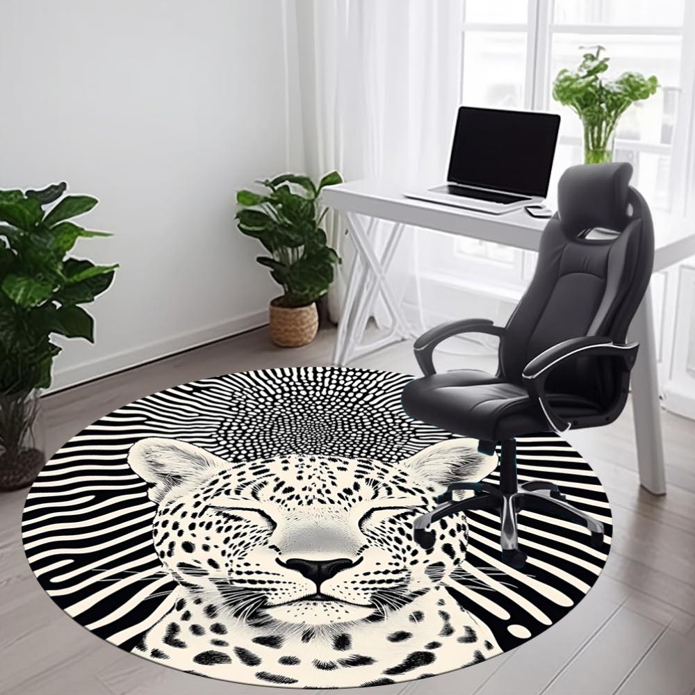 1pc Leopard Print Office Round Area Rug, Indoor Mat Suitable For Office, Under Office Chairs Bedroom Living Room Home Decor, Room Deco