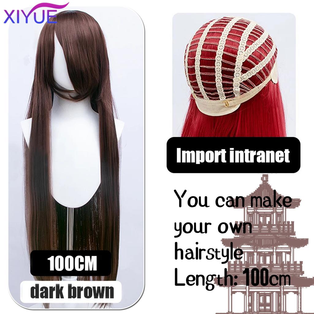 XIYUE Parrucche Cosplay Lunghe Sintetiche Colorate 100cm Parrucca Lolita Verde Rosa Bionda Viola Liscia Acconciatura per Festa di Halloween