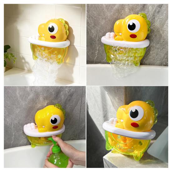Baby Bath Toys Dinosaur Bubble Machine with Music Powerful Suction Cup Stable Non-Falling Automatic Foaming Bubble Maker for Bathtub Kids Bath Fun Toy