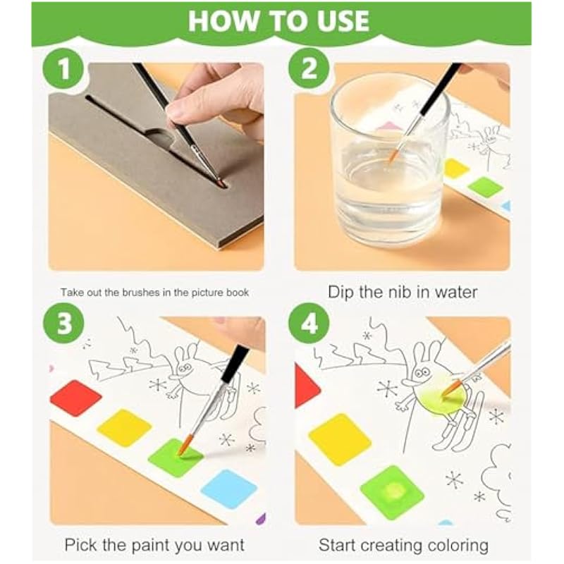 Glun Watercolour Painting Notepad For Kids Up To 4 Years, 20 Pages & 1 Paint Brush, Drawing Activity Kit (Pack Of 2)