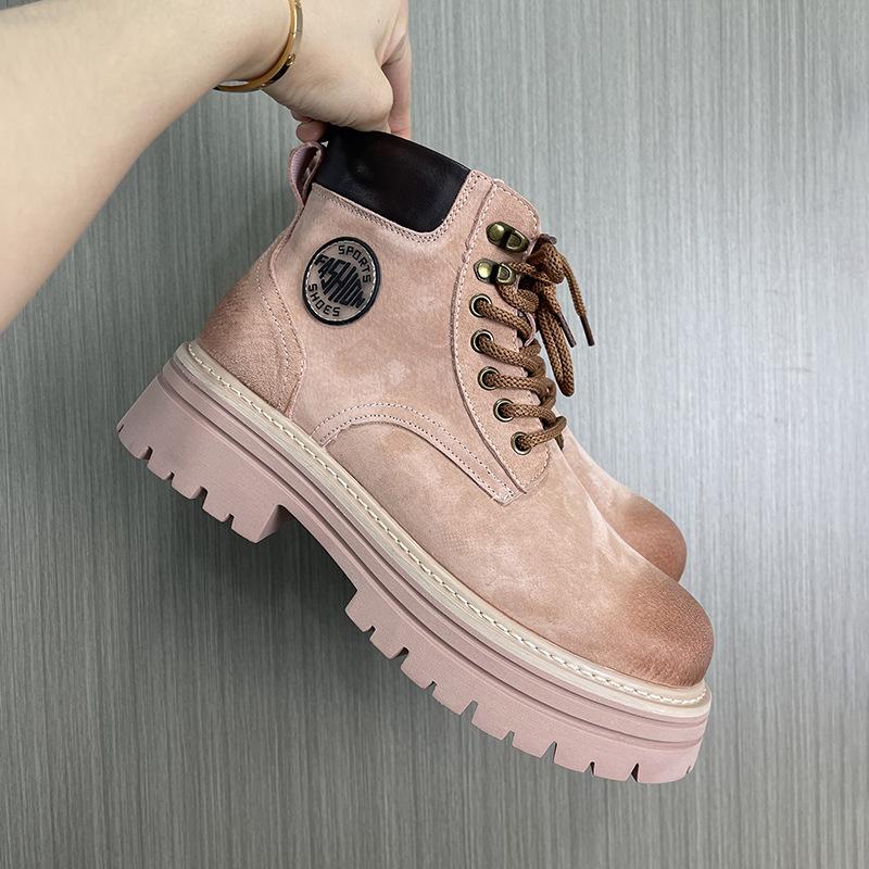 Autumn New Designer Big Size Men's Platform Shoes Solid Color Retro Work Boots Male Pigskin Leather High Quality Ankle Boots Man