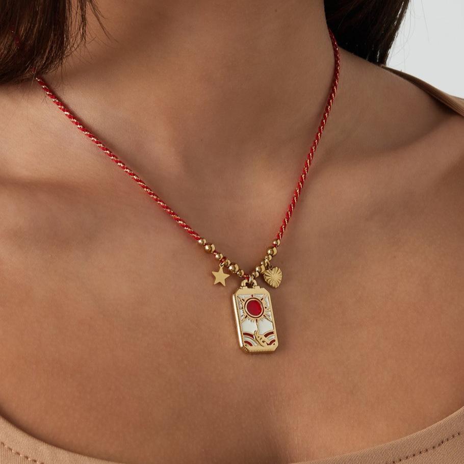 Fashion Palm Devil'S Eye Dripping Oil Color Tarot Necklace Fashion Vintage Beaded Necklace