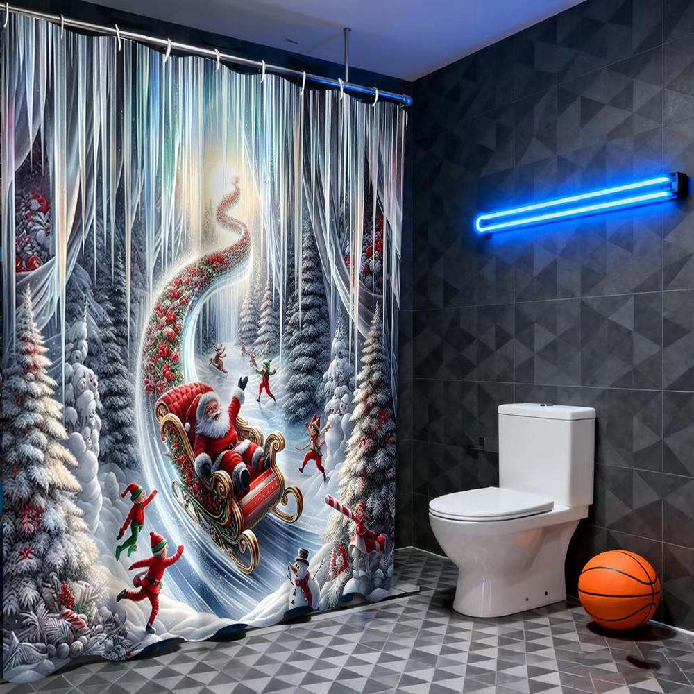 Christmas Santa Claus Decoration Dwarf Pattern Bathroom Shower Curtain with 12 Hooks Home Bathroom Decoration Accessories