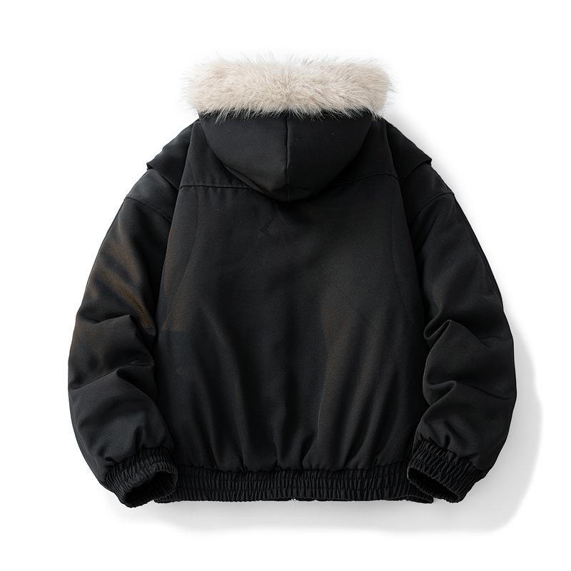 Parker Workwear Cotton Jacket Men and Women Section of The Fall and Winter Hair Collar Cotton Jacket Thickened Couples Paragraph Hooded Cotton Jacket