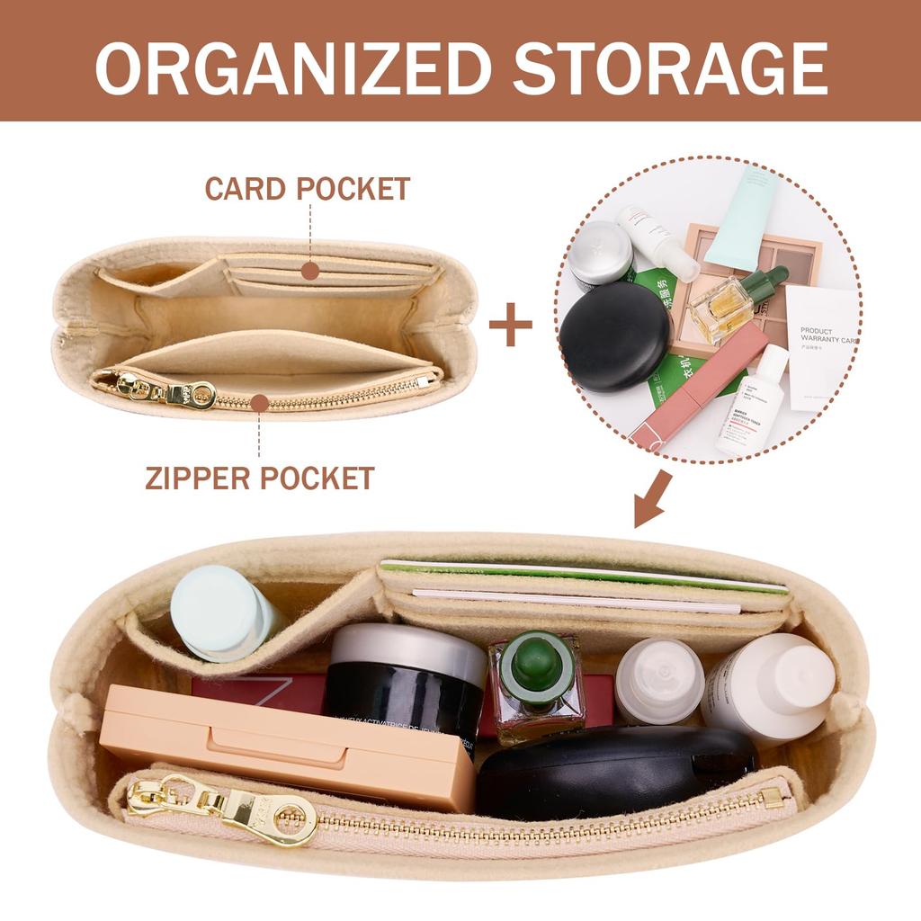 2-Pack Purse Strap Replacement Multi-Pocket Felt Handbag Organizer Insert for Mini Tote Bags
