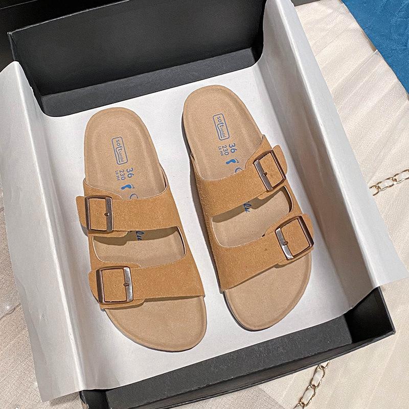 

Boken slippers women s cow velvet beach shoes non-slip summer wear flat sandals Boken large size slippers 44 верблюд