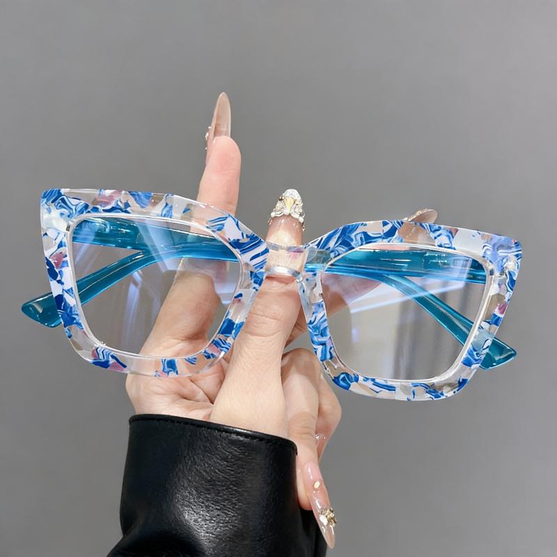 Ladies Flora Printed Reading Glasses Stylish Cat Eye Far Sight Eyeglasses Retro Oversized Anti-blue Presbyopia for Women Men