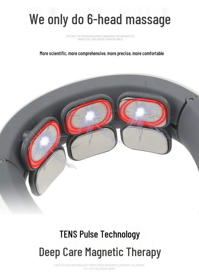 11 Cross 6-Head Smart Cervical Spine Massager with Electromagnetic Pulse and Kneading for Neck and Shoulder Relief