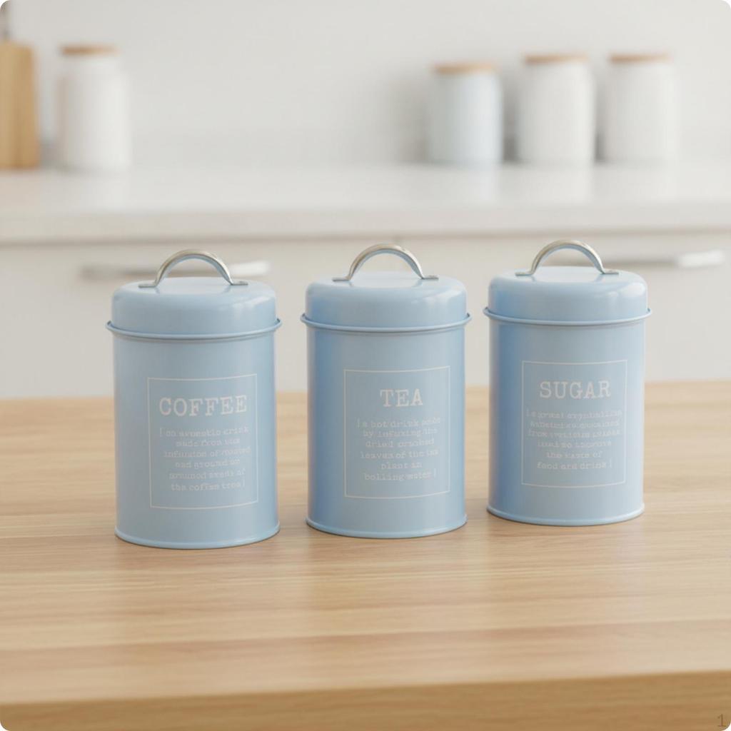 3 Pieces Kitchen Canister Set Airtight Storage Countertop Metal Canisters with Lids for