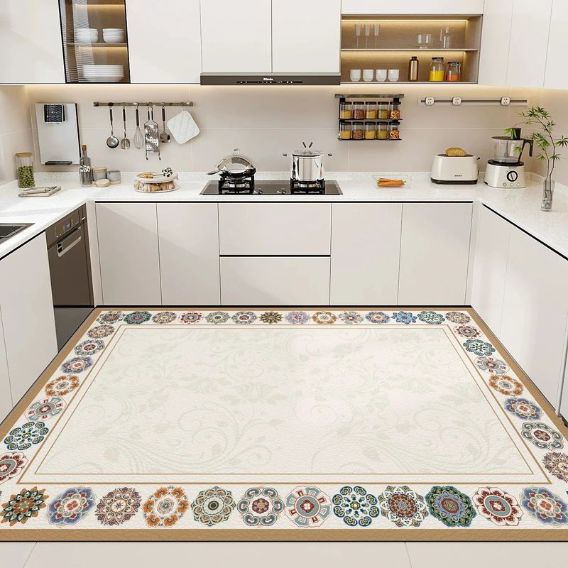 VIKAMA Vintage Floral Border Kitchen Rug, Non-Slip and Washable Living Room Mat, Kitchen, Dining Room, and Entryway Home Decor