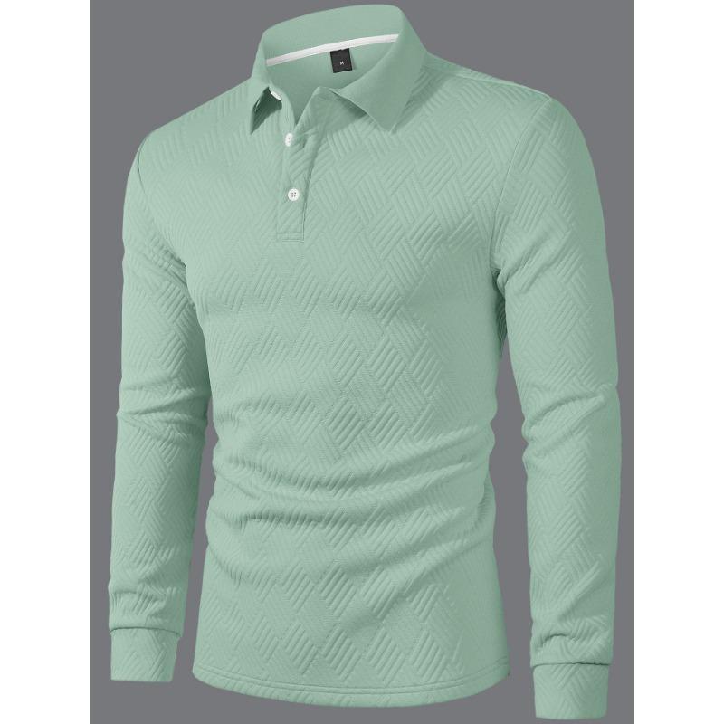

Men s Long Sleeve Polo Shirt with Geometric Textured Pattern - Button Collar Knit Top 2XL світло-зелений колір