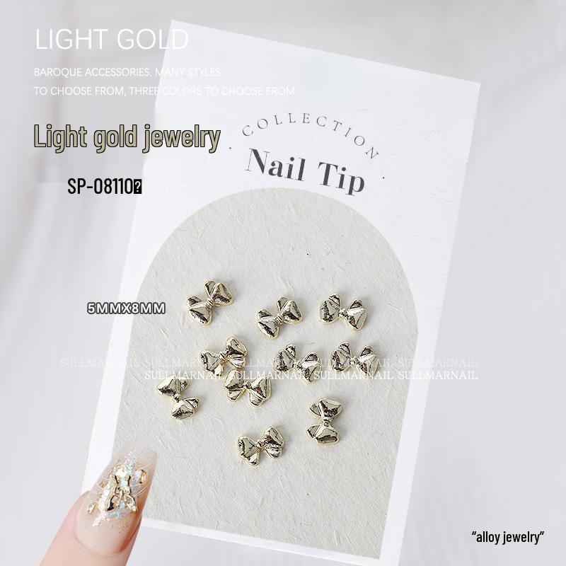 Golden Butterfly 3D Nail Art Set - 10 Pieces of Light Gold Ribbon Bow Decorations