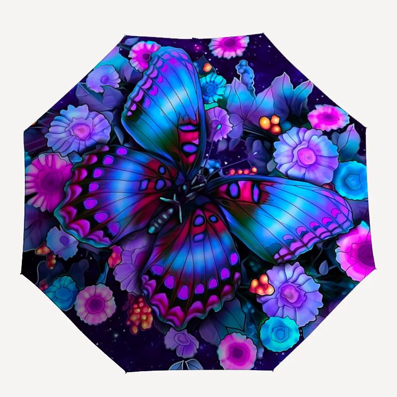 

1pc Butterfly Flowers Mandala Automatic Folding Umbrella - Portable Collapsible 8-Rib Umbrella for All Seasons yy251119172