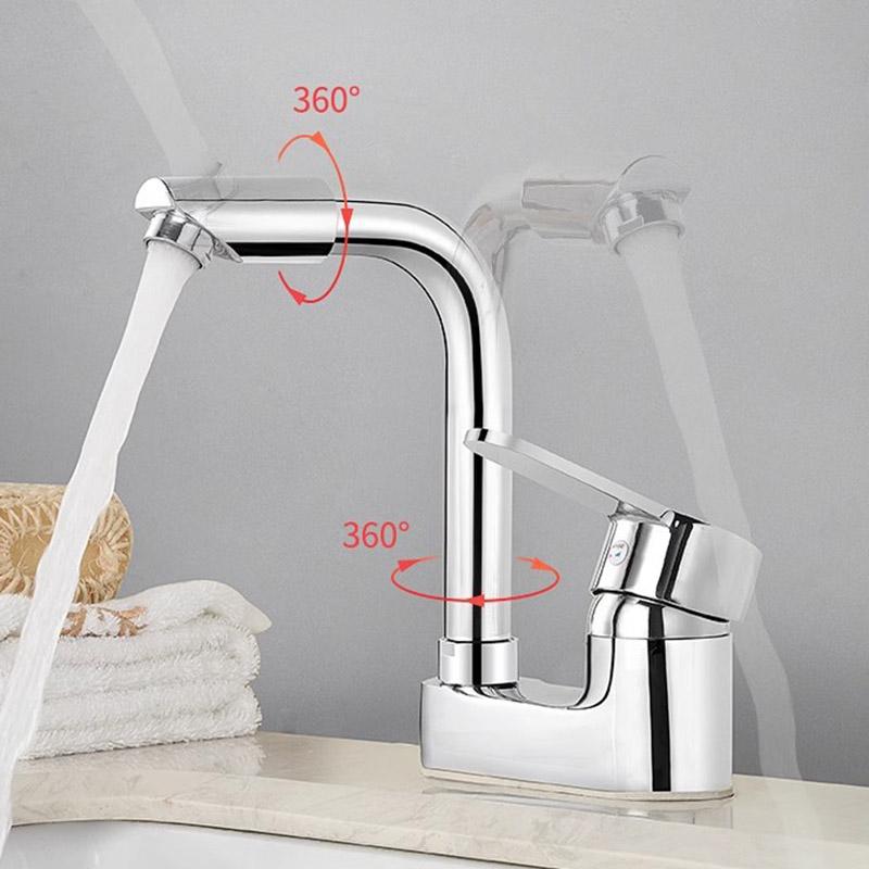 Bathroom Wash Basin Double Hole Hot and Cold Water Faucet Alloy Universal Rotating Household Basin Faucet