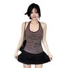 Korean Spice Girl Style Striped Neck Sling Vest Women's Summer New Slim and Skinny Unique Chic Halter Top