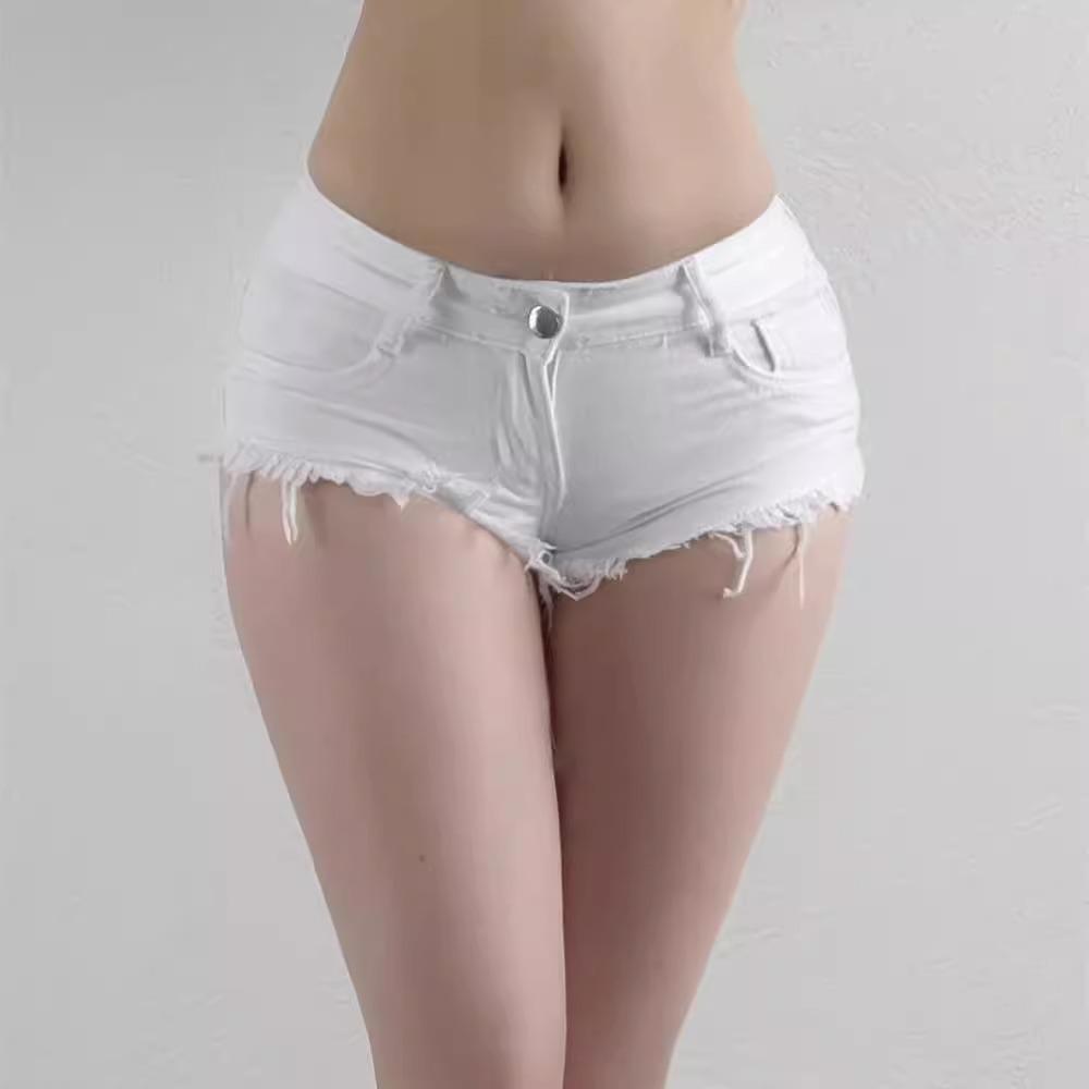 

Белые джинсовые микрошорты с заниженной талией и необработанным краем для женщин, летний стиль, европейский и американский облегающий дизайн с рваными потертостями S